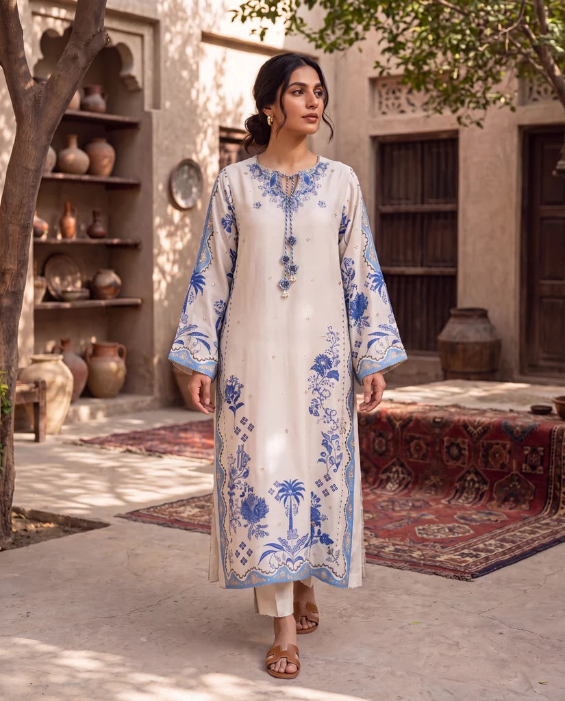 THREADS AND MOTIFS - Ivory Azure kaftan