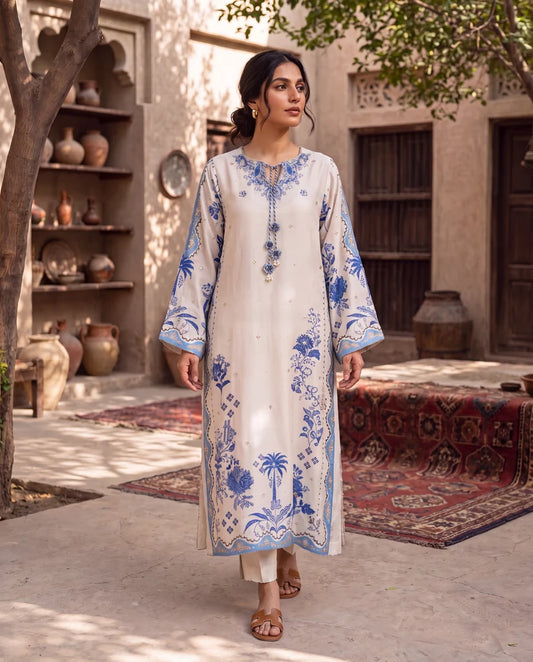 THREADS AND MOTIFS - Ivory Azure kaftan
