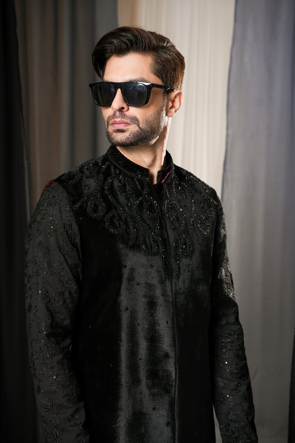 KUNZUL CHANNAR MENSWEAR-Hand work waist coat  with kurta trouser