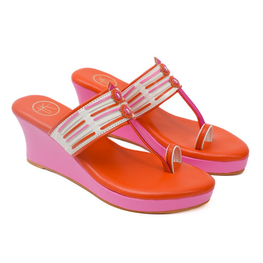 LOVE KAARI - Paradise Wedge Heel Orange/Pink