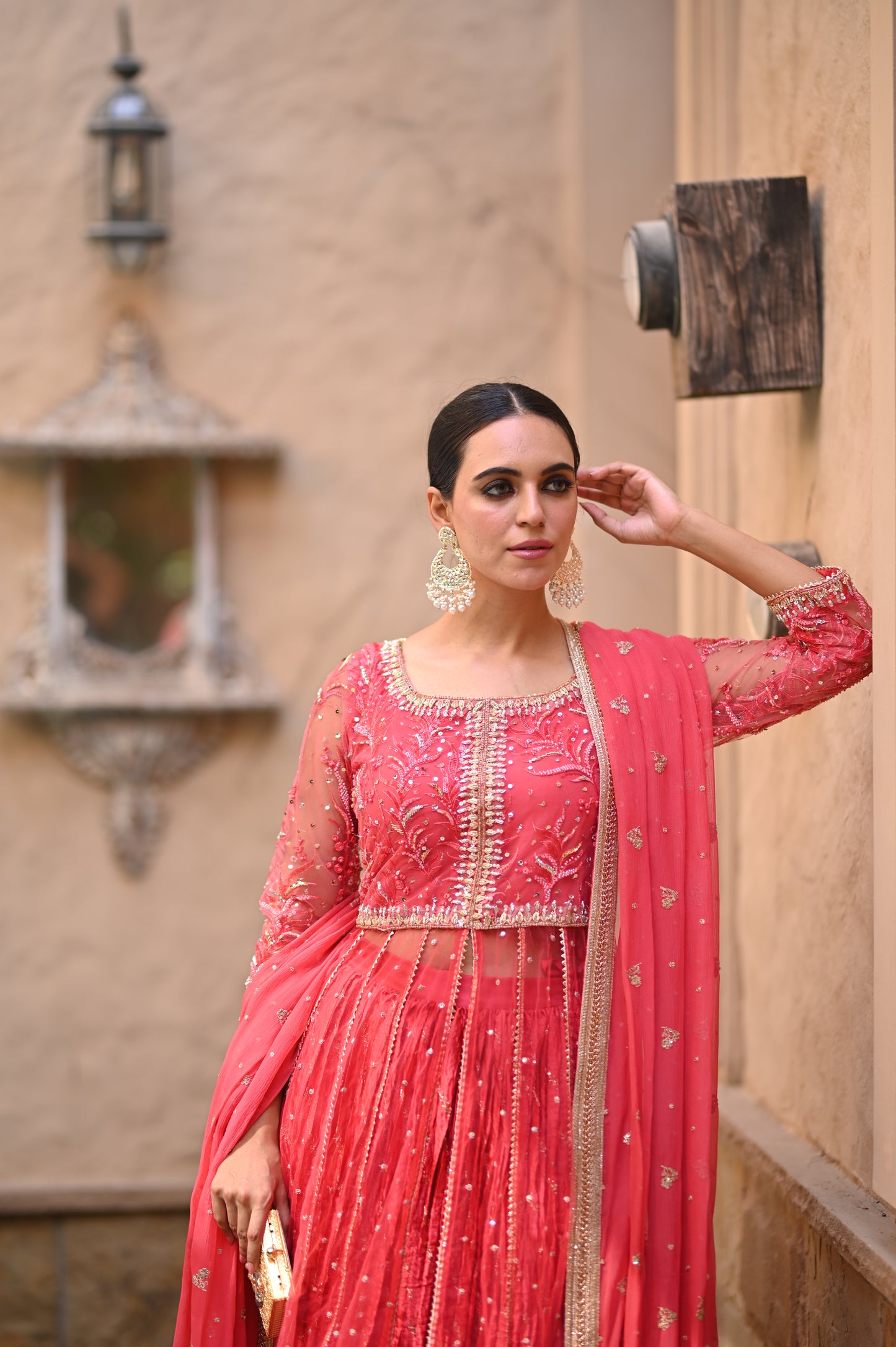 Wajeeha Ansari - Coral Orange Lehenga