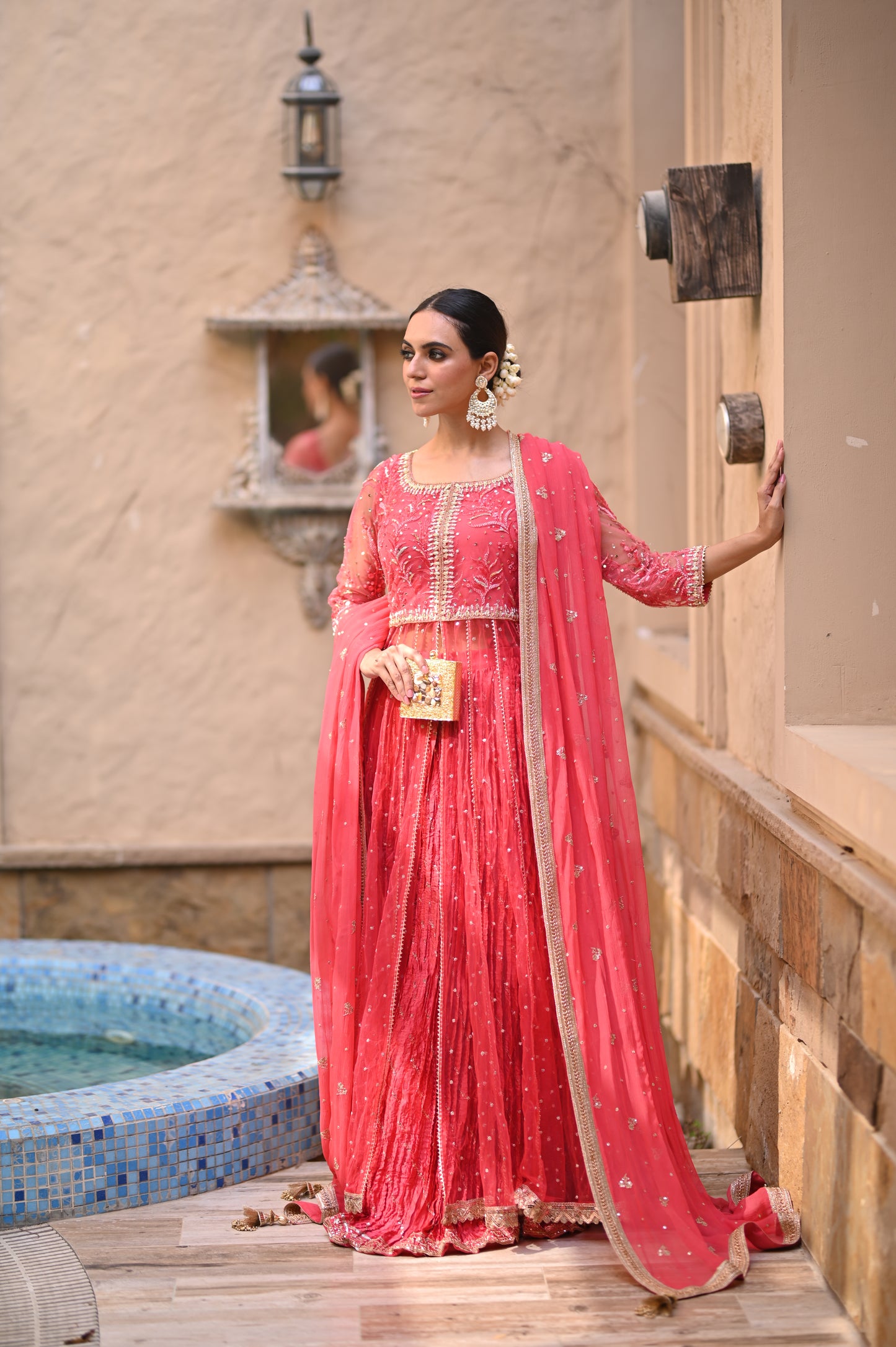 Wajeeha Ansari - Coral Orange Lehenga