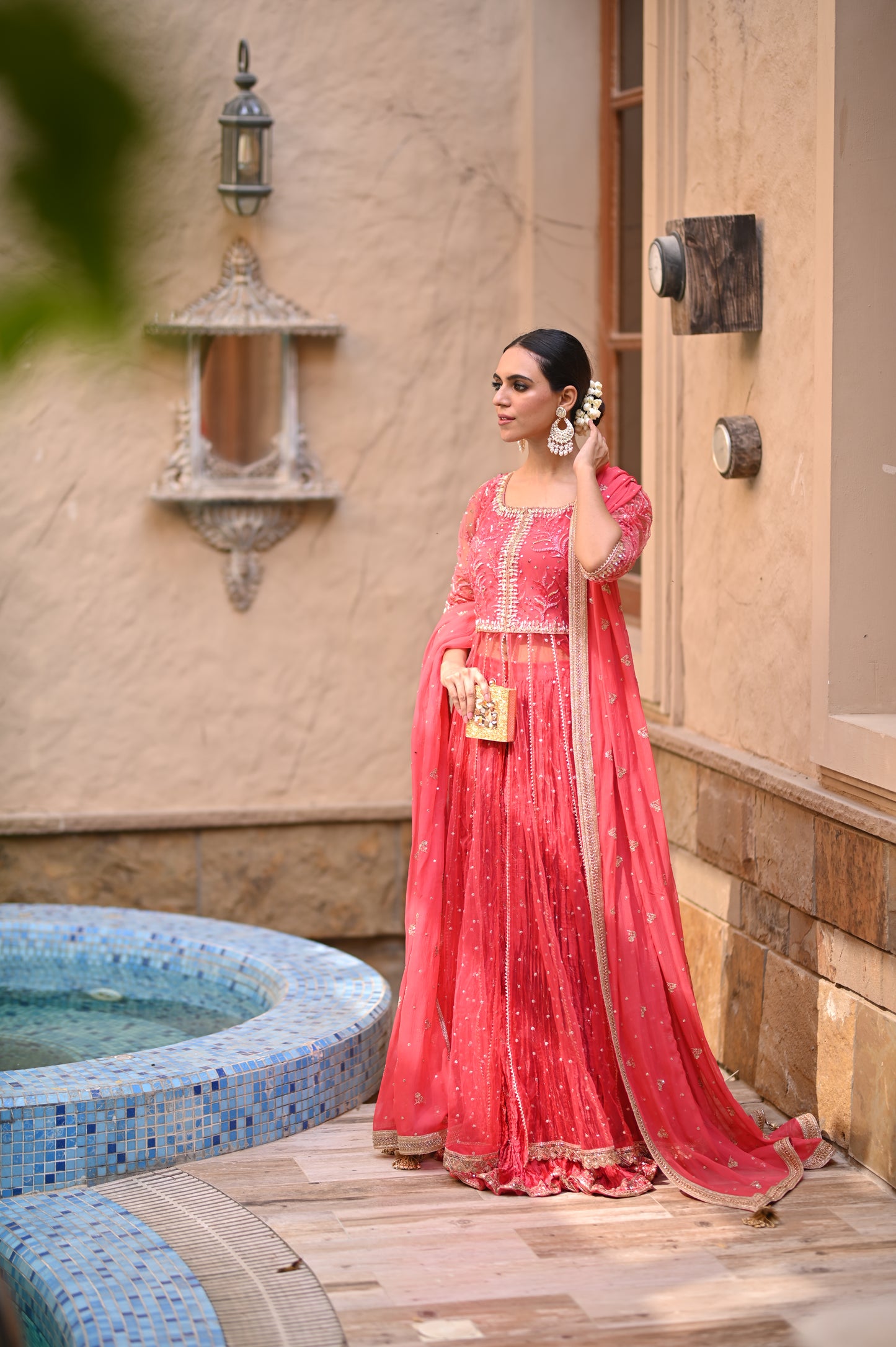 Wajeeha Ansari - Coral Orange Lehenga