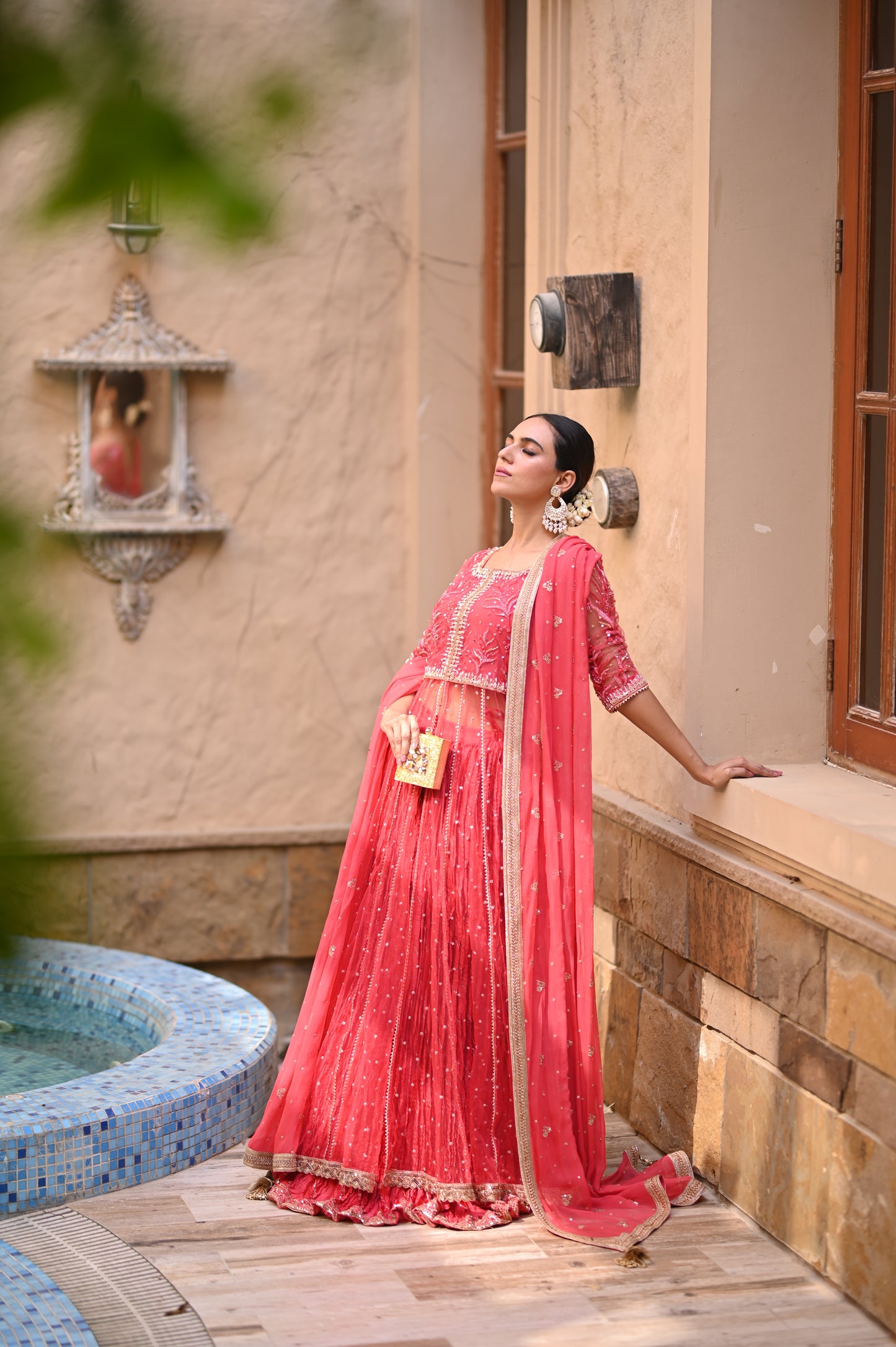 Wajeeha Ansari - Coral Orange Lehenga