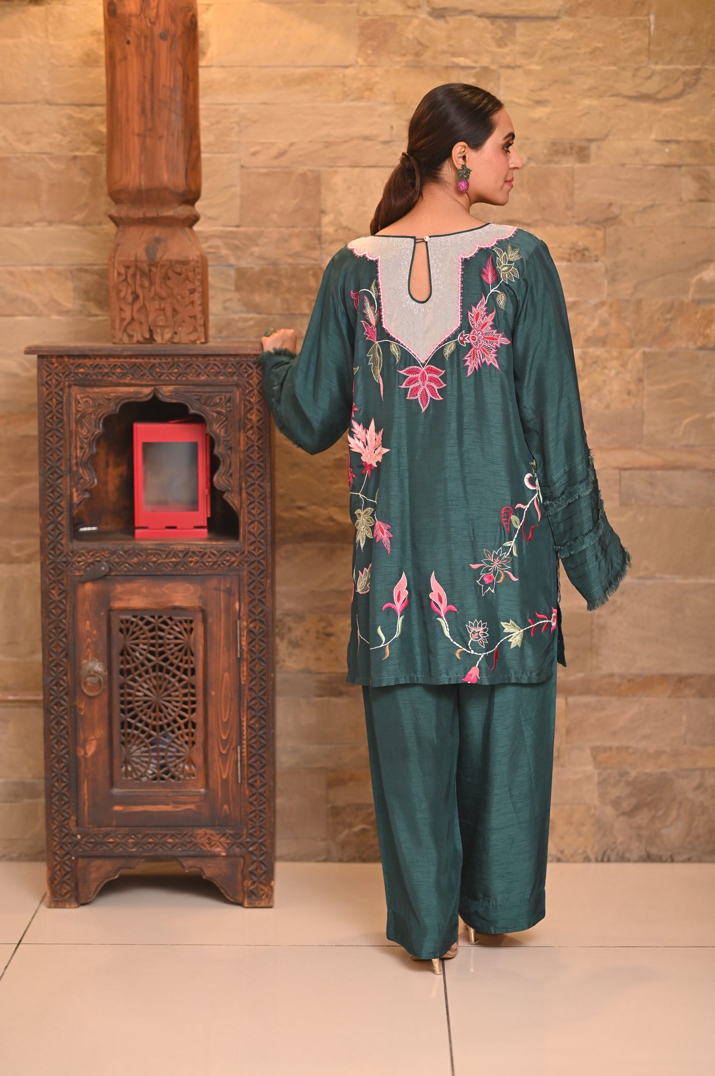 Wajeeha Ansari - Green Embroidered Coord