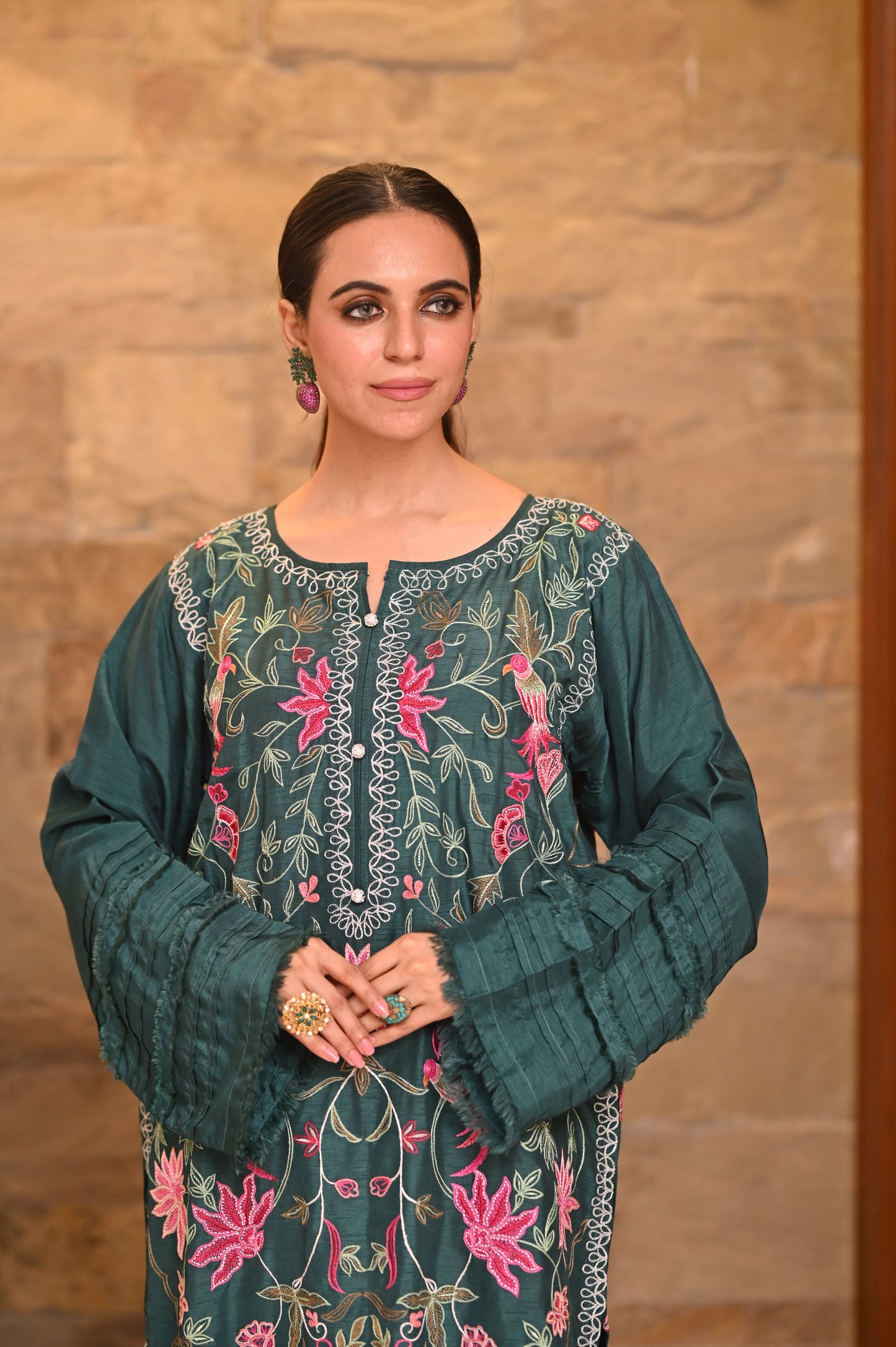 Wajeeha Ansari - Green Embroidered Coord