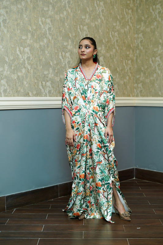 ASHJAIN SAFWAN - Off White Printed Kaftan