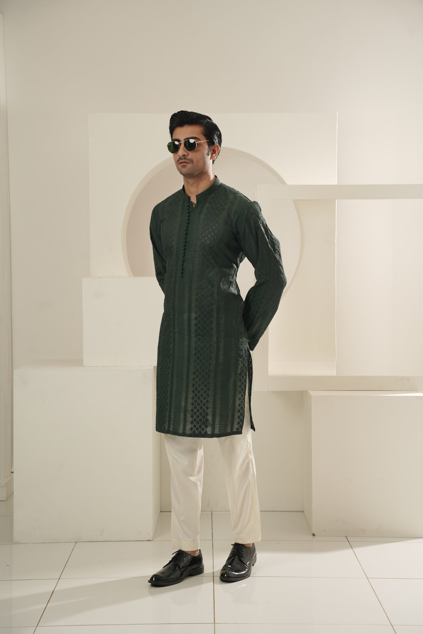 KUNZUL CHANNAR  ( MENSWEAR ) - Green full embroidery