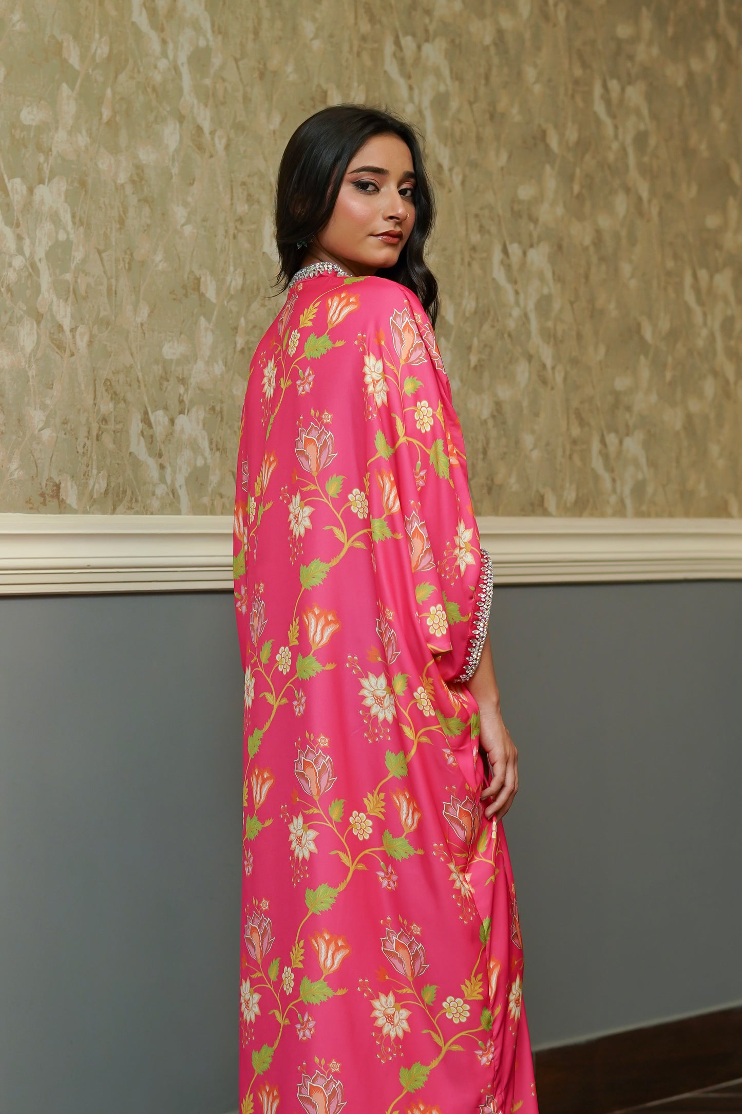 ASHJAIN SAFWAN - Pink Printed Kaftan