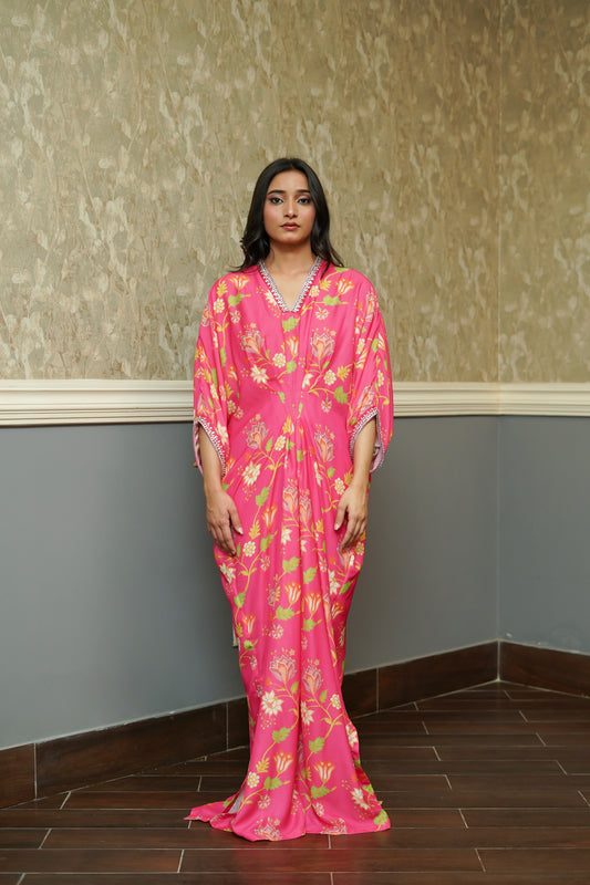 ASHJAIN SAFWAN - Pink Printed Kaftan