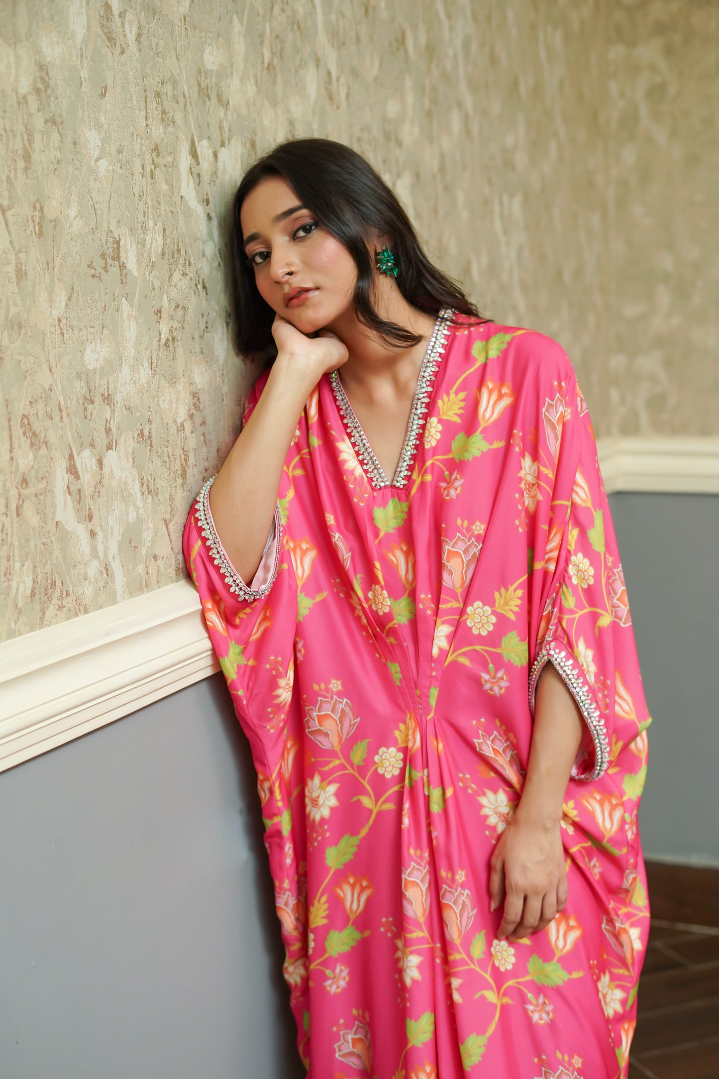 ASHJAIN SAFWAN - Pink Printed Kaftan