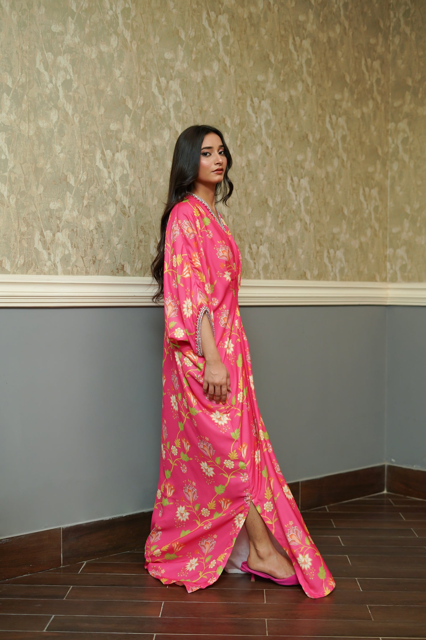 ASHJAIN SAFWAN - Pink Printed Kaftan