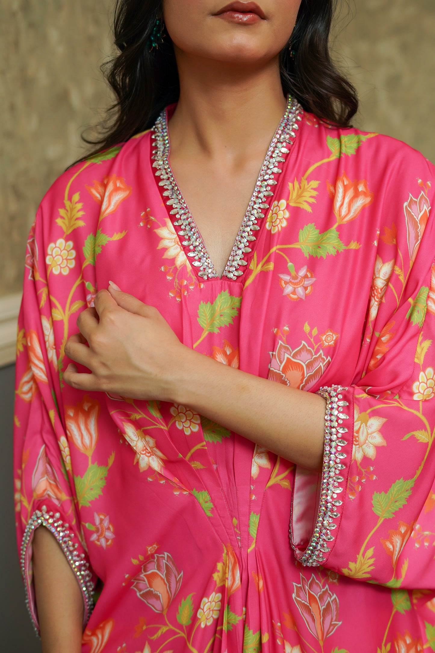 ASHJAIN SAFWAN - Pink Printed Kaftan