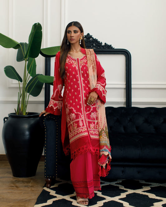THREADS AND MOTIFS - Bright Pink Embroidered Ready to wear Top and Dupatta