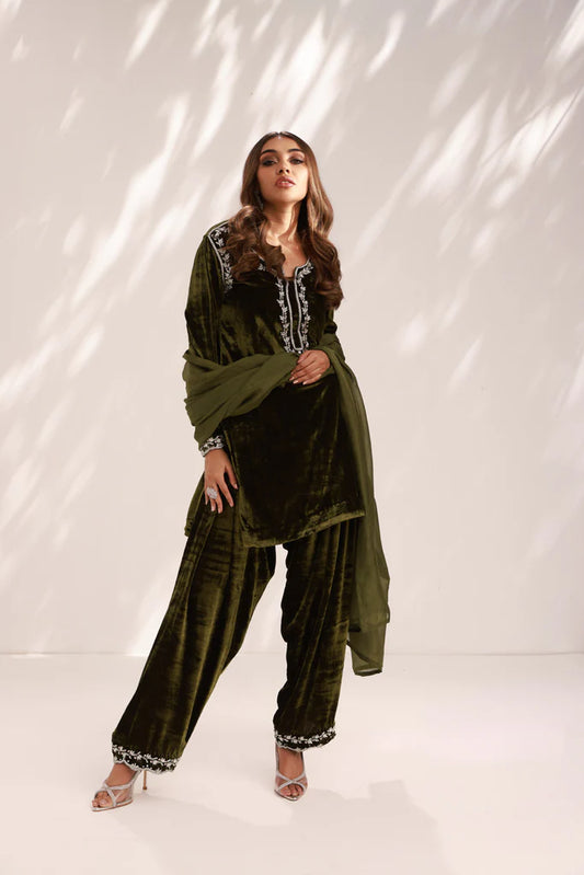 HUMAYUN ALAMGIR ( WOMENWEAR) - Maiza Olive (Farshi Shalwar)