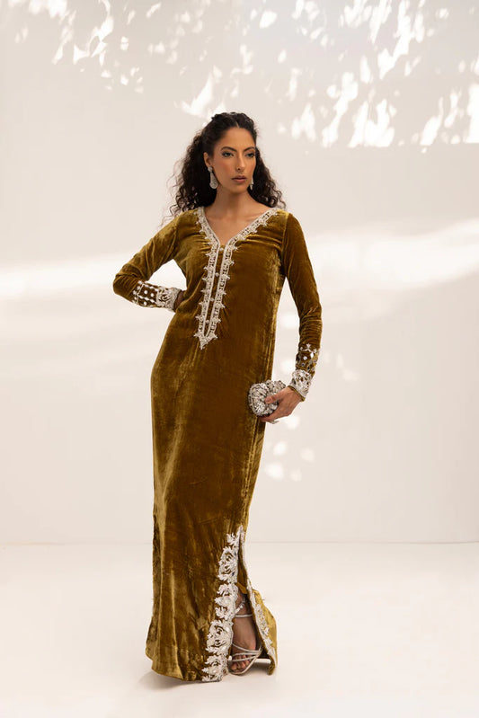 HUMAYUN ALAMGIR ( WOMENWEAR) -Moutrade Mustard Kaftan