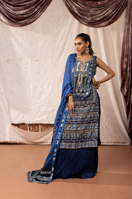 HUMAYUN ALAMGIR ( WOMENWEAR) - Screen Print Blue Mirror