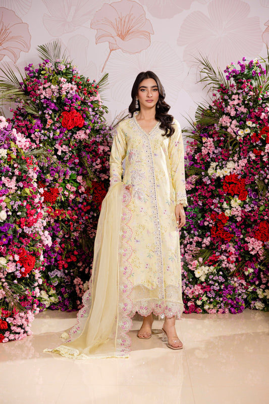 SARAH SHEERAZ - Yellow Printed