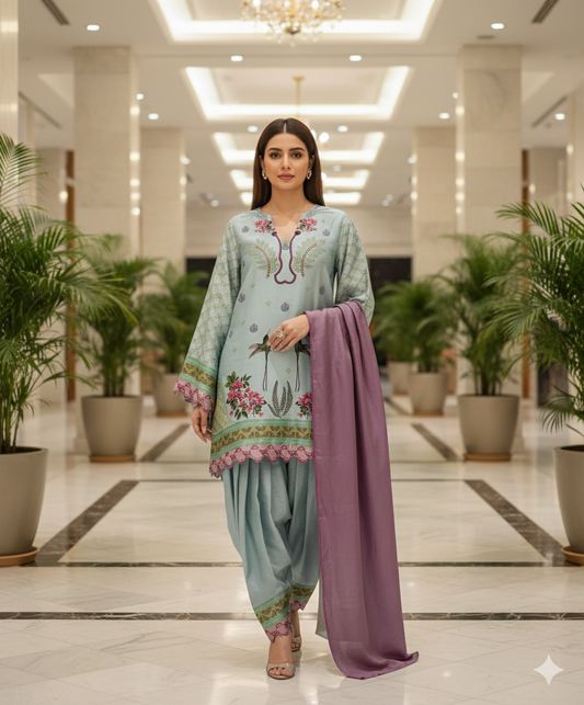 KARISHMA TALREJA-Aqua Printed