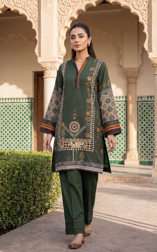 THREADS AND MOTIFS - Green printed cotton silk