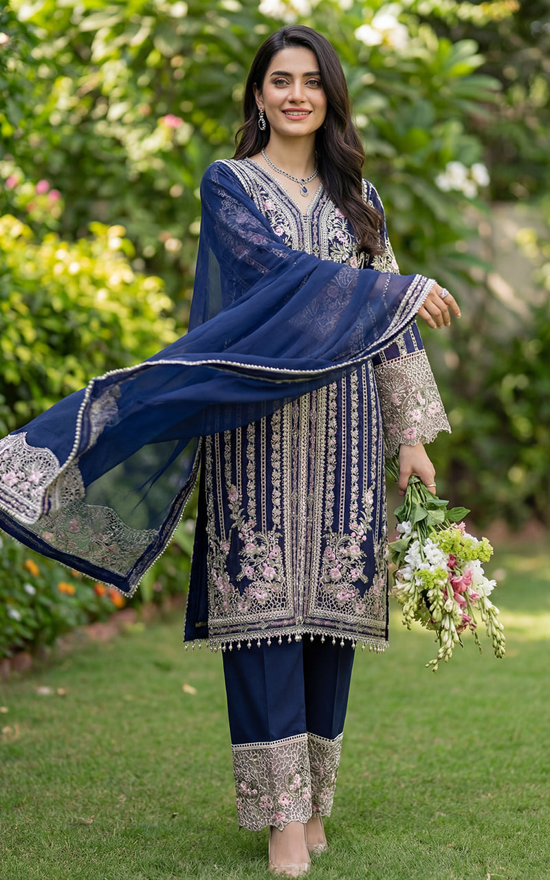 THREADS AND MOTIFS-Navy full emb suit