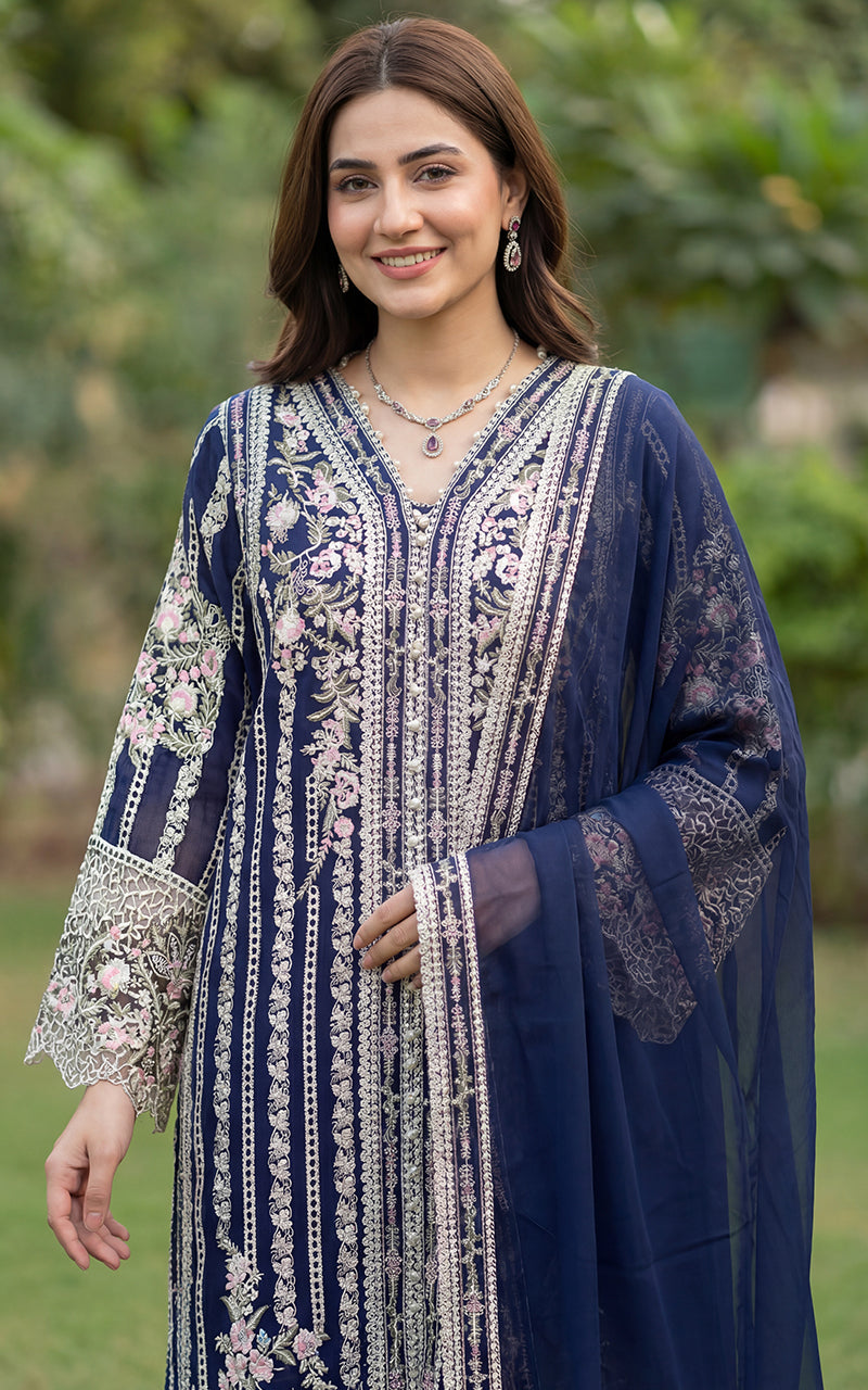 THREADS AND MOTIFS-Navy full emb suit