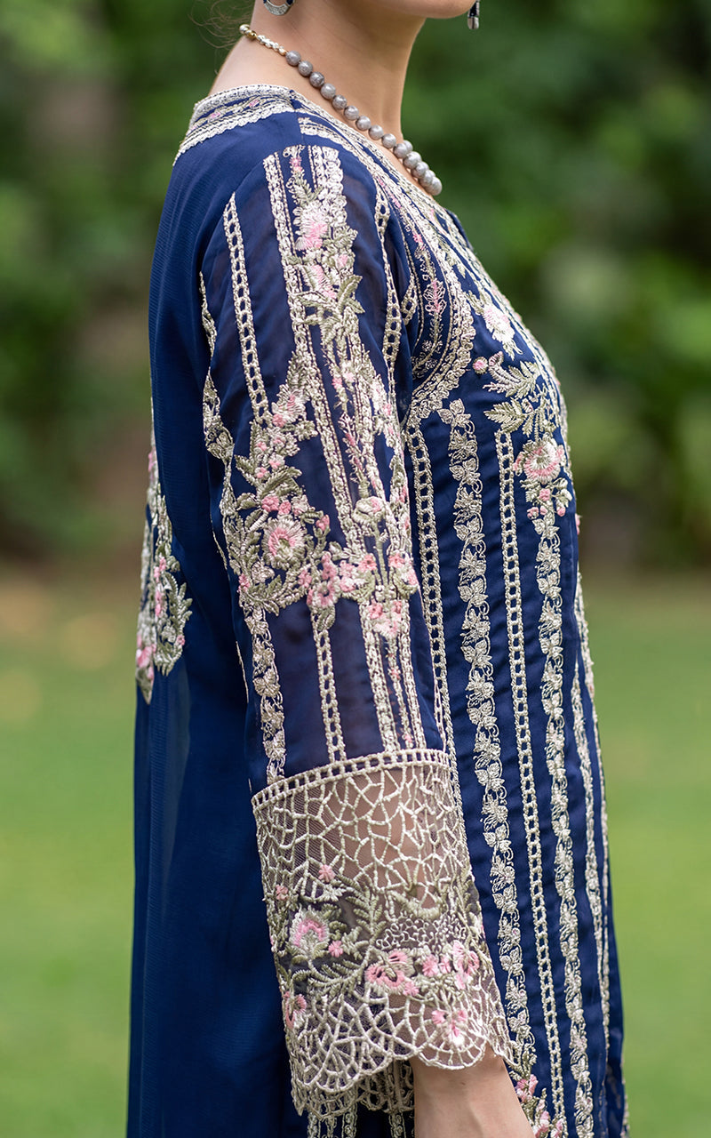 THREADS AND MOTIFS-Navy full emb suit