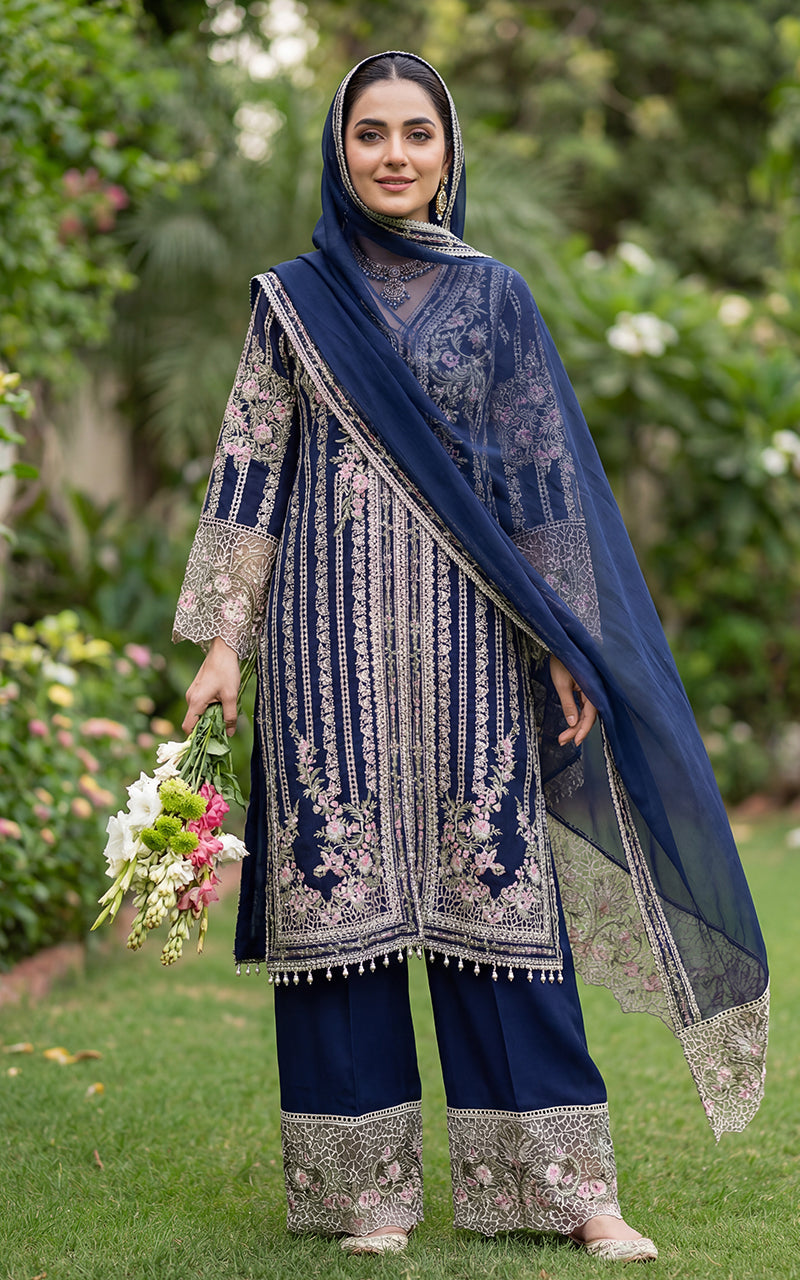 THREADS AND MOTIFS-Navy full emb suit