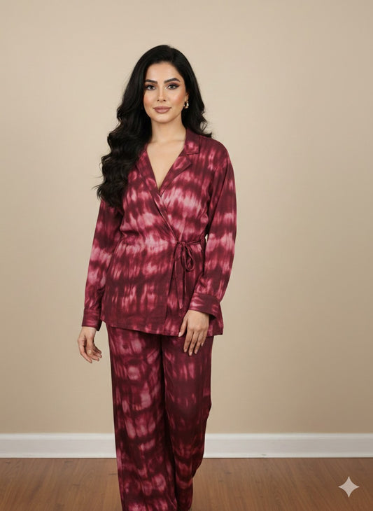 SOBIA GULZAD-Maroon Tie Top Tie Dye Set