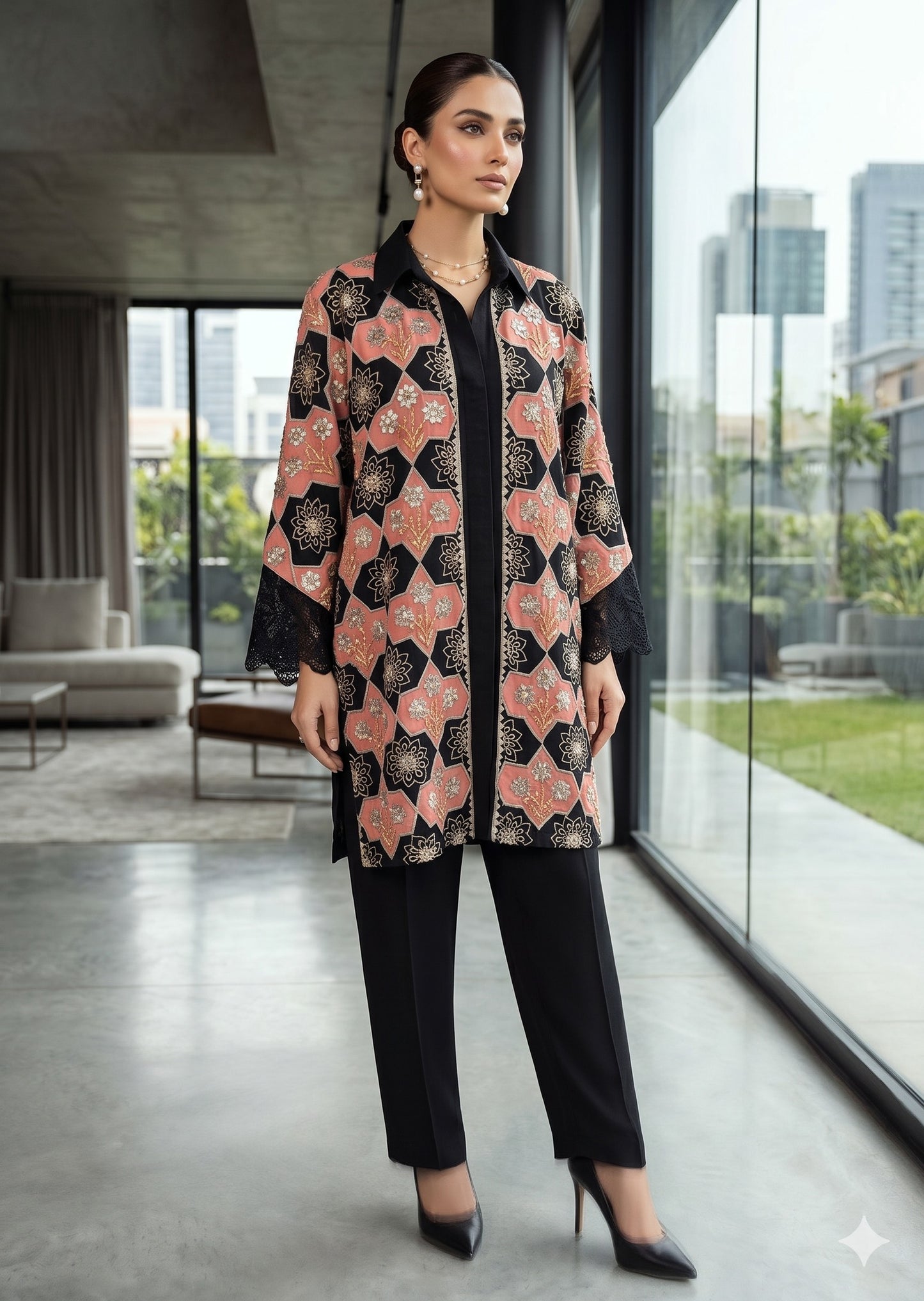 WAJEEHA ANSARI - 2 piece  cut work applique zardozi set