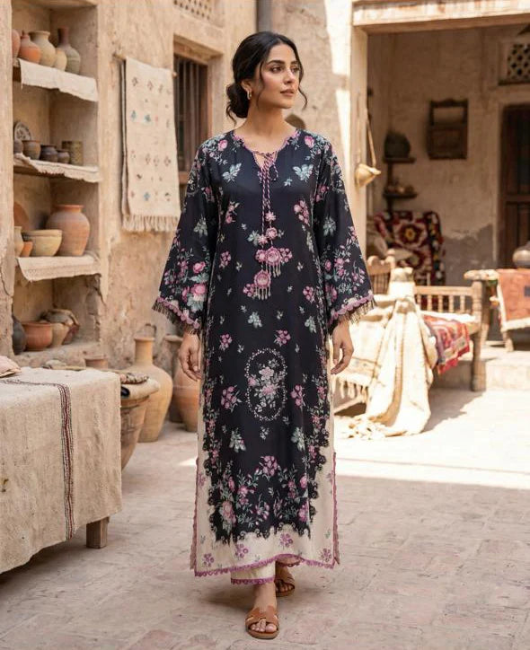 THREADS AND MOTIFS-Fleur Noire kaftan