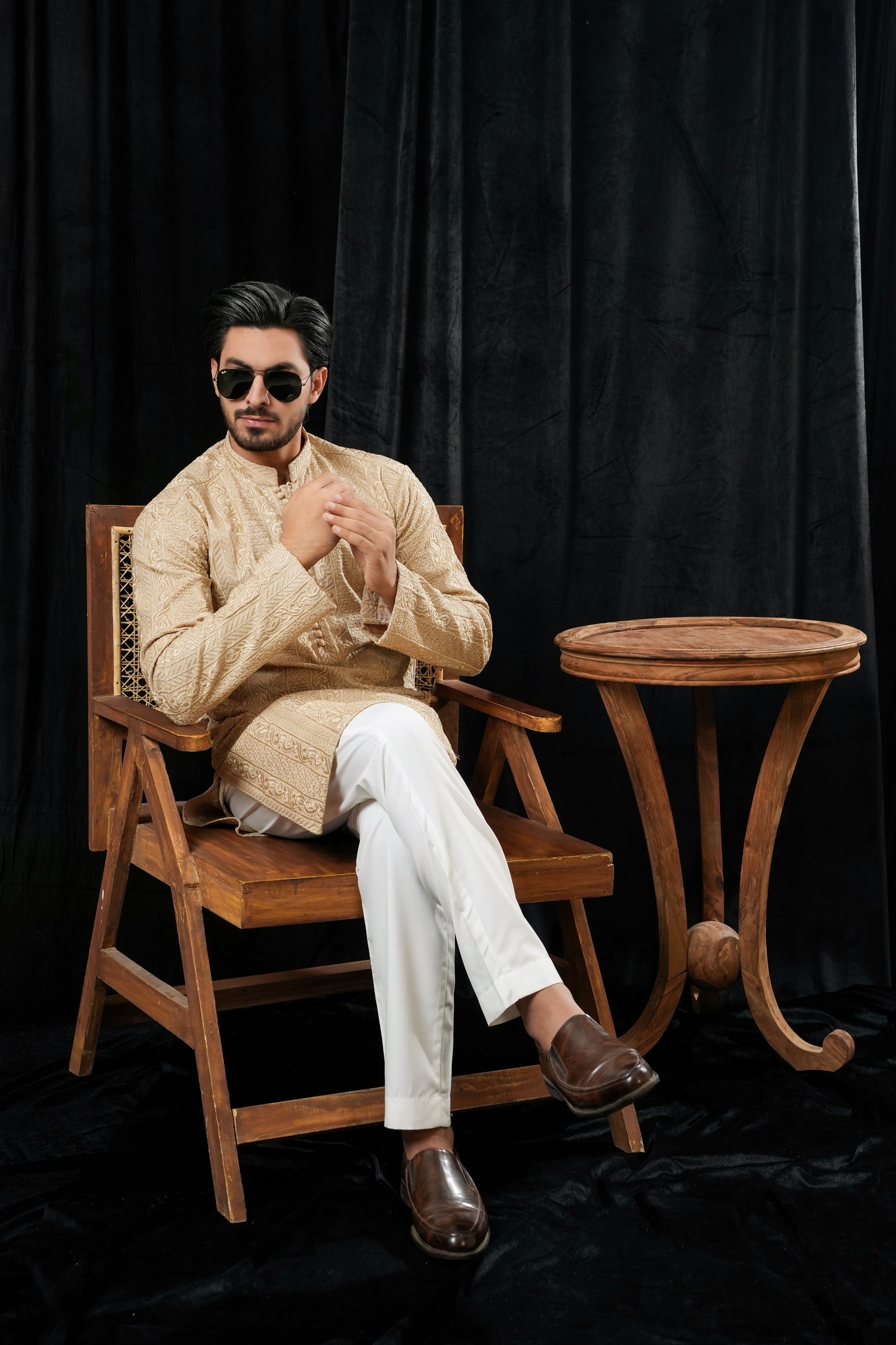 KUNZUL CHANNAR MENSWEAR- Light golden embroidered