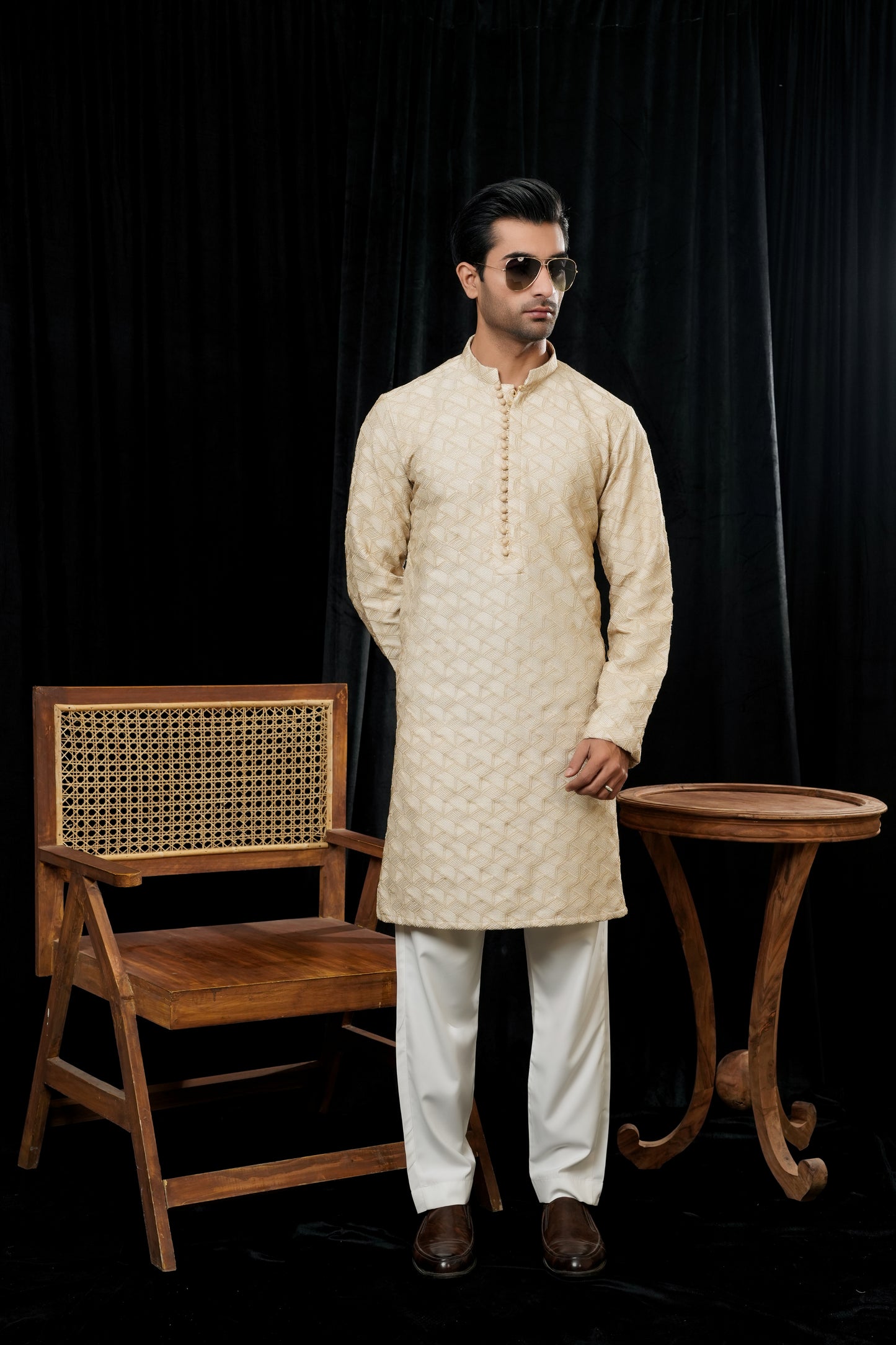 KUNZUL CHANNAR MENSWEAR- Multi Embroidered Kurta