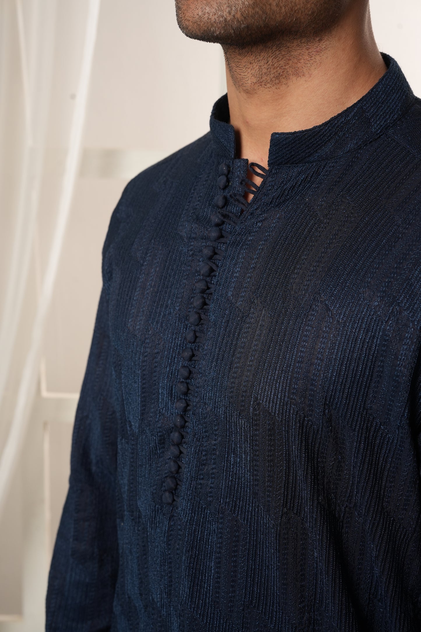 KUNZUL CHANNAR MENSWEAR - Mid-night Blue Embroidered Kurta Trouser