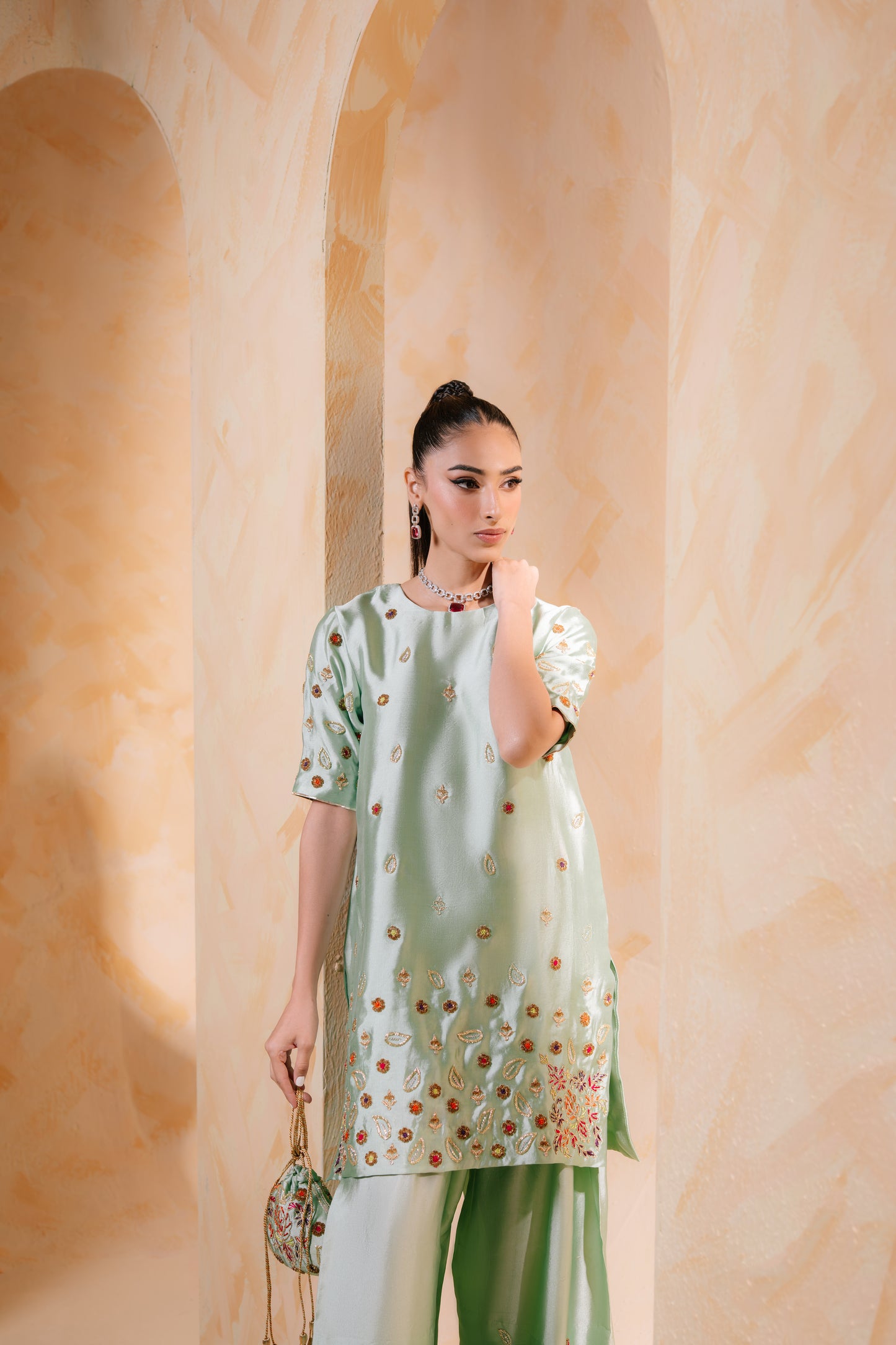 SAMMY K - Mint Green with potli