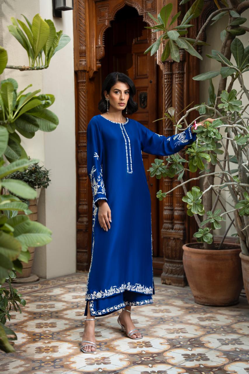 FARAH ZUBAIR - Blue Rawsilk