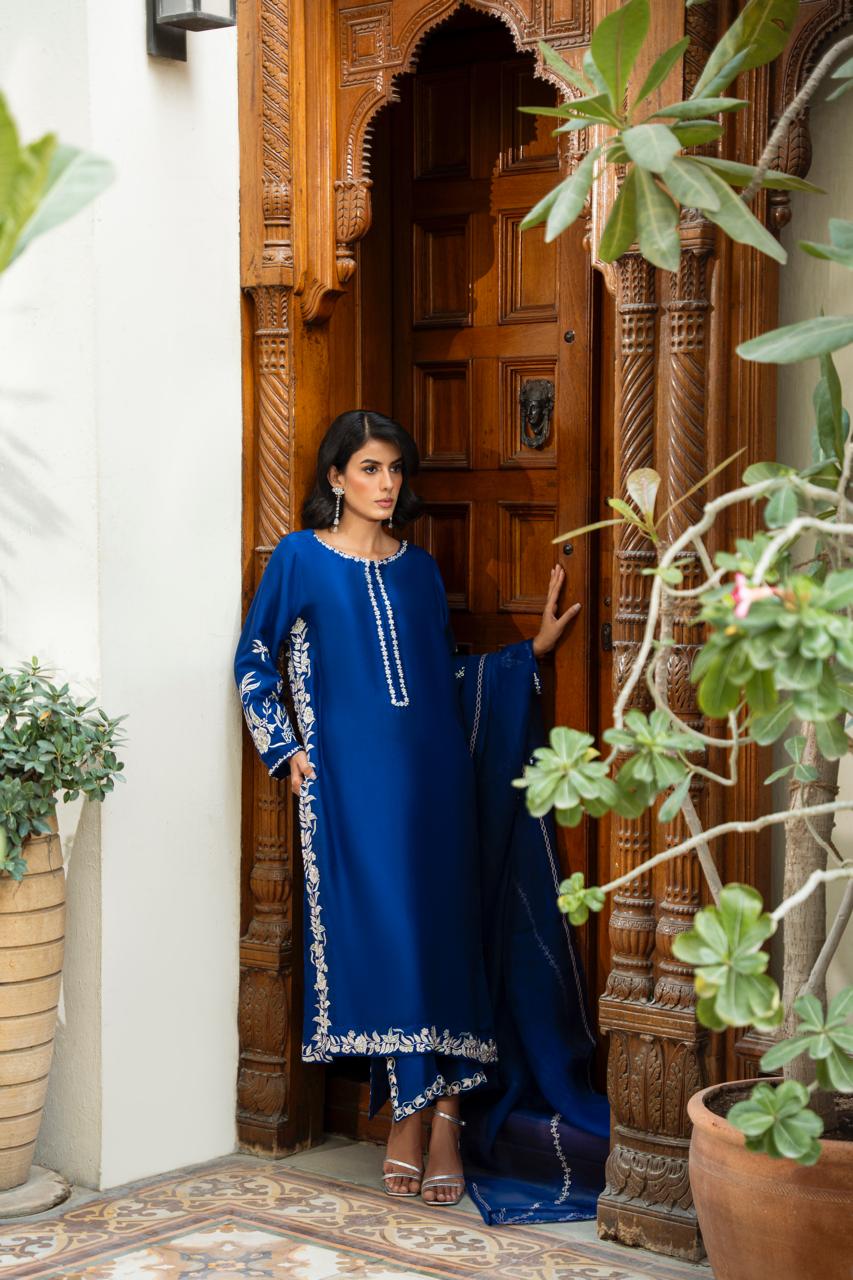 FARAH ZUBAIR - Blue Rawsilk