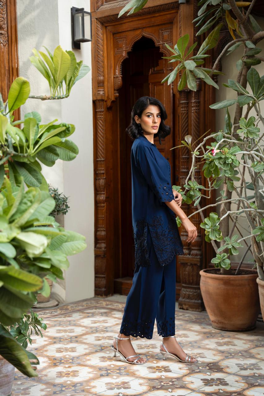 FARAH ZUBAIR - Blue with black embroidery