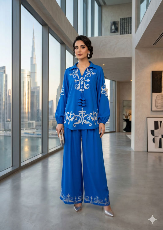 MARIA RAO - Blue emb coord set