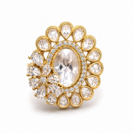 THE BUTTERFLY EFFECT- Ring silver gold with flower on the side