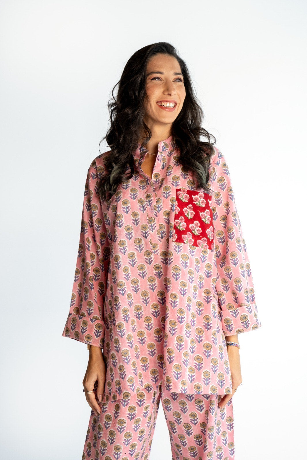 SOBIA GULZAD - Pink Block Print with red pocket set