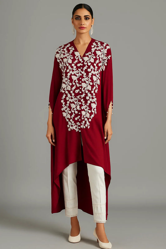 MARIA RAO - Maroon poncho cutdana