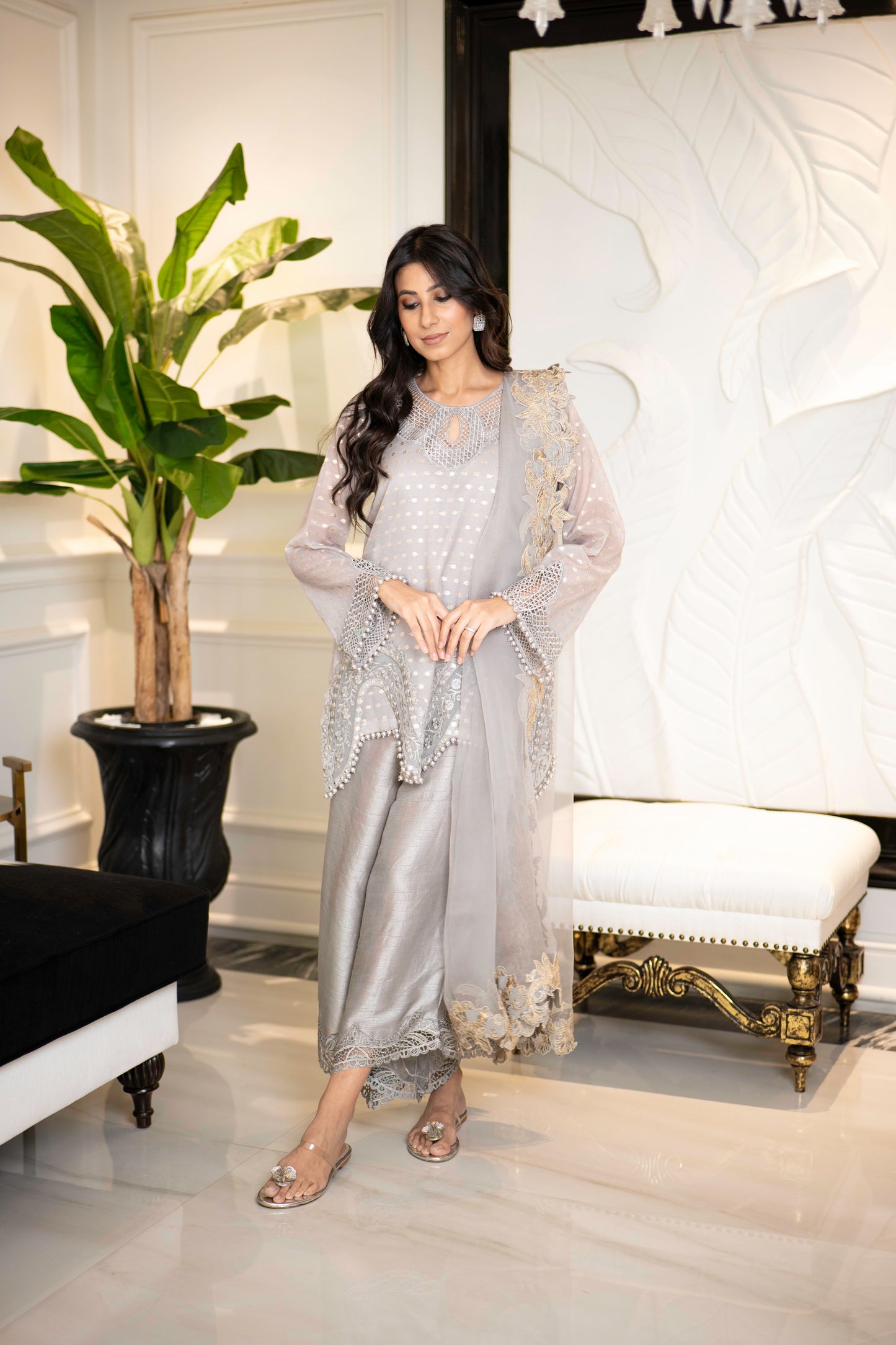 ALEENA FAREENA - Wavy Daman in Mint Green Color