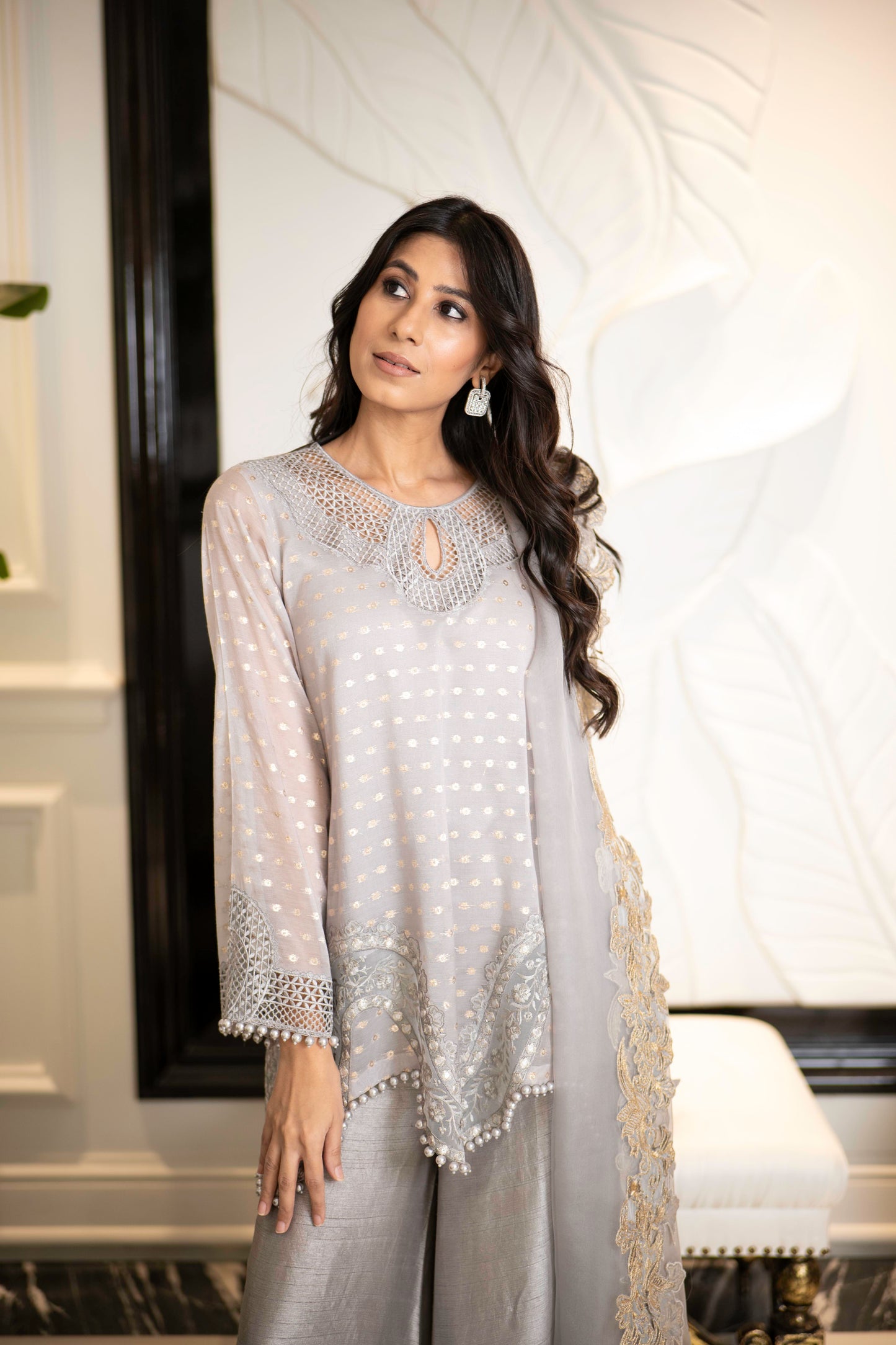 ALEENA FAREENA - Wavy Daman in Mint Green Color