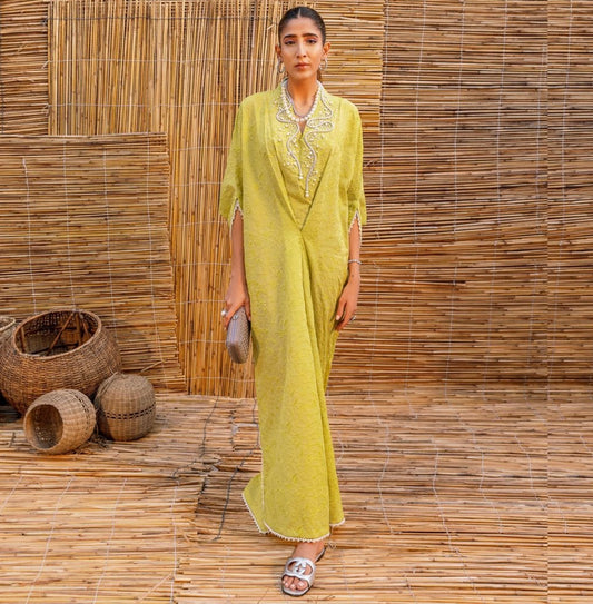 ZAINAB ZULFIQAR - Naz Kaftan in Teal Green Color