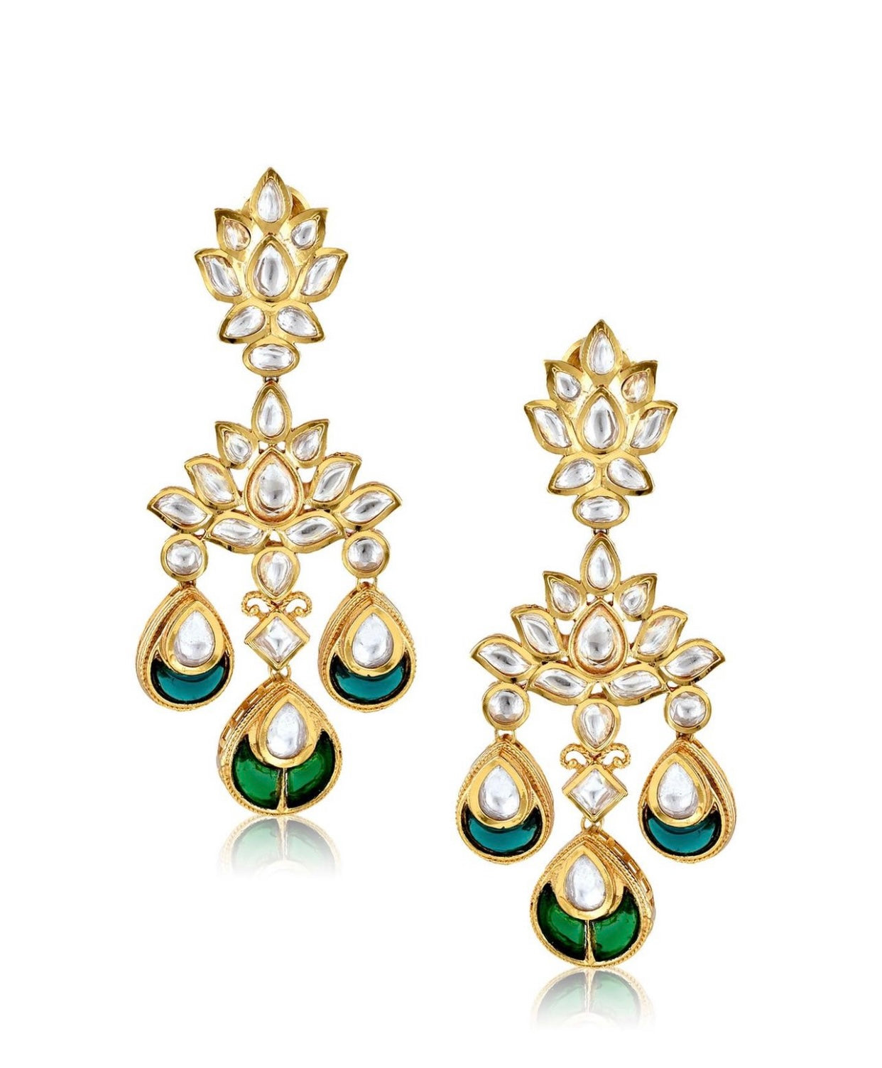 THE BUTTERFLY EFFECT JEWELRY - Lotus Cut Kundan with emerald stones Dangler Earrings