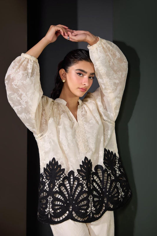 ALEENA FAREENA - White with Black embroidery