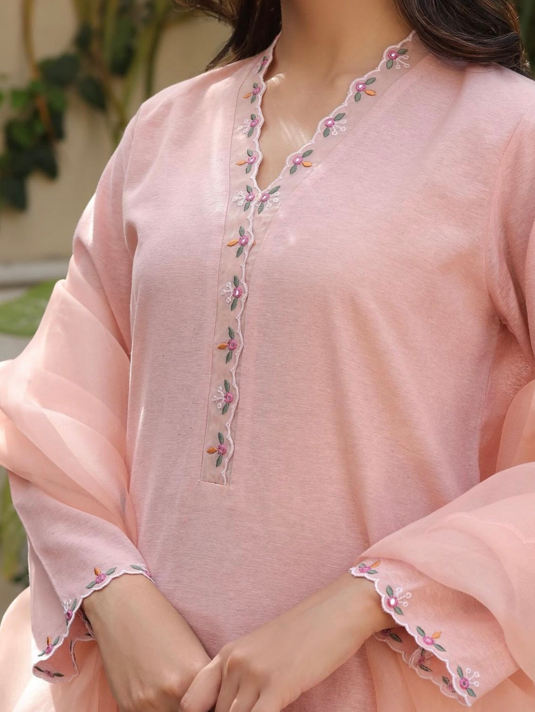 AISHA AHMED - Coral Pink Karandi