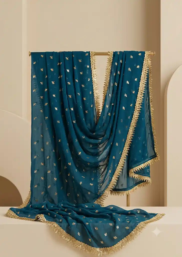 SABEEN MANEKIA - Teal Blue Gota Dupatta