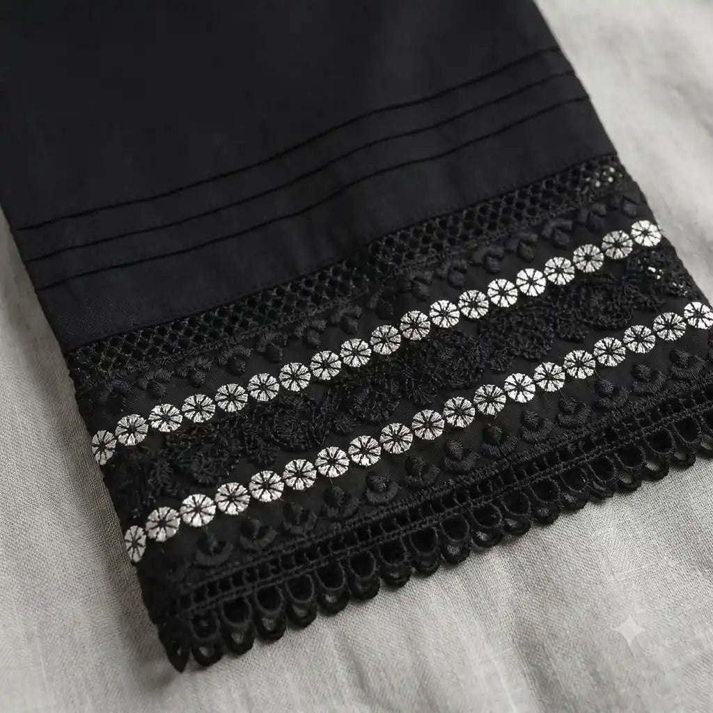 SABEEN MANEKIA-Linen with Gold Sequence Culottes - Black